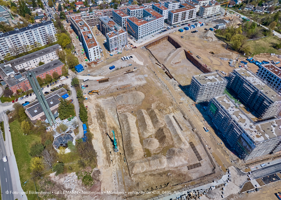 21.04.2023 - Luftbilder von der Baustelle Alexisquartier und Pandion Verde in Neuperlach